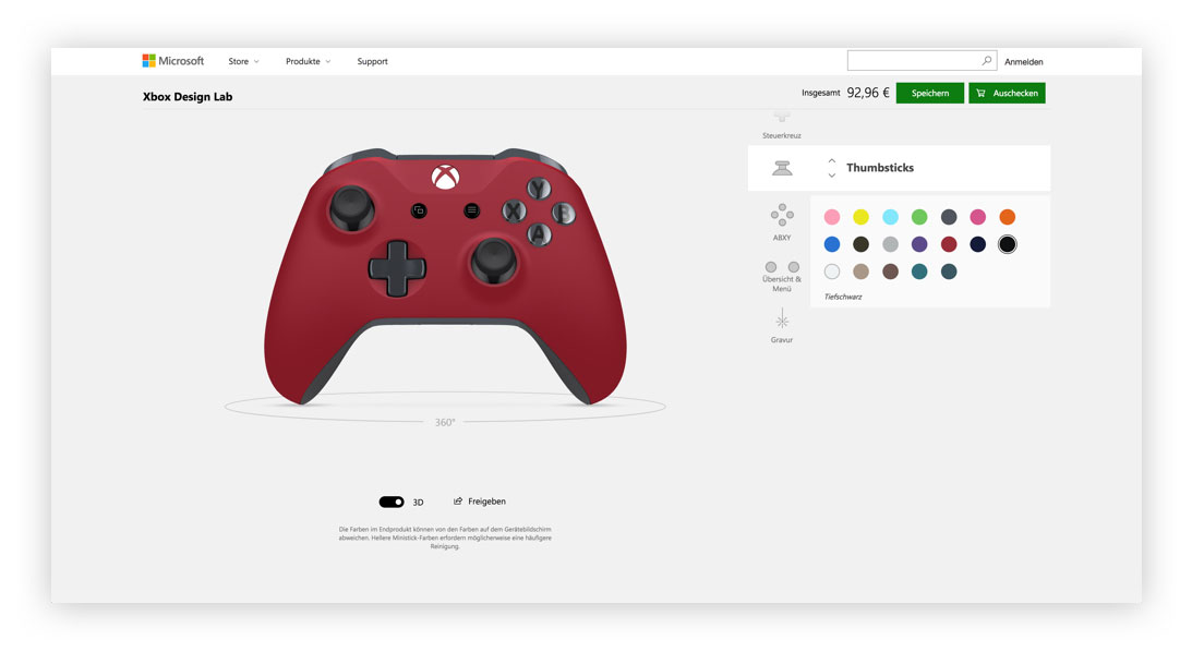Xbox Design Lab Analogsticks Designen